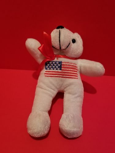 Primary image for Toy Holiday Plush White Teddy Bear Patriotic Stuffed Animal US Flag July Fourth