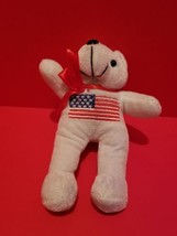 Toy Holiday Plush White Teddy Bear Patriotic Stuffed Animal US Flag July... - $5.69