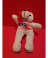 Toy Holiday Plush White Teddy Bear Patriotic Stuffed Animal US Flag July... - £4.49 GBP