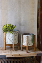 Kalalou CVY1088 11 x 17 in. Pressed Tin Planters with Wooden Bases - Set... - £78.00 GBP