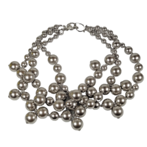Kenneth Jay Lane Bubble Necklace Silver Gray Faux Pearl Rhinestone 3 Str... - $79.25