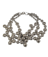 Kenneth Jay Lane Bubble Necklace Silver Gray Faux Pearl Rhinestone 3 Str... - £62.25 GBP