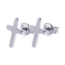 NWT Sterling Silver 925 Rhodium Plated Small Cross Stud Earrings - £15.84 GBP