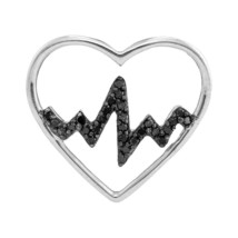 Sterling Silver Round Black Color Enhanced Diamond Heartbeat Heart Pendant 1/10 - £36.80 GBP