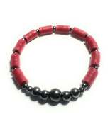 Maroon Heishi Beaded Bracelet with Metallic Silver Accent Beads - $8.18 CAD