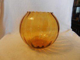 Vintage Amber Glass Bowl With scallop Edges Rib Design 7&quot; Tall 7.5&quot; Diam... - $80.00