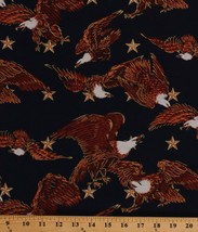 Cotton Bald Eagles Stars Patriotic USA Blue Metallic Fabric Print BTY D305.30 - £9.54 GBP