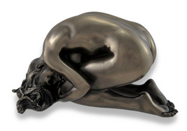 Bronzed Nude Woman Kneeling On Floor Head Down Statue  Art - $48.51
