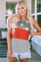 Multicolor American Flag Color Block Sleeveless Top - £10.00 GBP