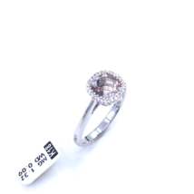 Women&#39;s Halo Ring Solid 18k White Gold Cushion Pink Morganite White Diamonds - £733.67 GBP