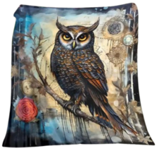 Owl Steampunk Tree Branch Flannel Blanket Soft Plush Throw Bedroom Warm Nap Blue - £27.48 GBP