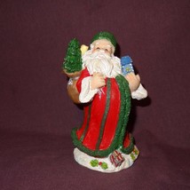 Santa Claus Figurine Holding Toy Bay Christmas Tree Hat 5&quot; Resin  - £10.36 GBP