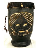 Handmade 10&quot; Tall Hand Drum-Leather Skin w Hair-Wood-Music Instrument-Bl... - $959.46 MXN