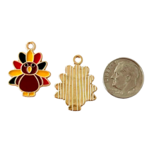 10 pcs Turkey Charms KC Gold Autumn Fall Thanksgiving Bead Drops Pendants 24mm - £3.94 GBP