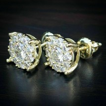 2.40Ct Rotondo Diamanti Finti Halo Orecchini a Lobo 14k Placcato Oro Giallo - £70.31 GBP