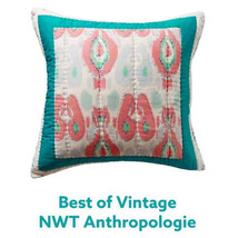 Anthropologie Vintage Euro Sham Coral Teal Quilted Cotton Different Back... - $46.78