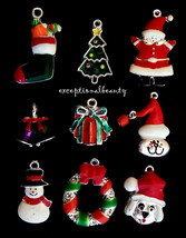 9 Christmas Assorted Mix Santa Stocking Snowman Tree Wreath Cat Dog Bead Charms - £7.50 GBP