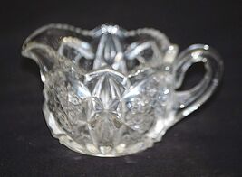 Old Vintage Clear Pressed Glass Milk Creamer w Sawtooth Edge &amp; Starburst... - $14.84