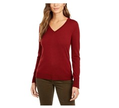 Charter Club Womens S Wine Button Sleeve VNeck Merino Wool Sweater NWT AI32 - £23.49 GBP