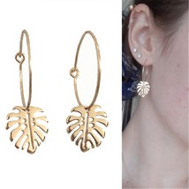 Vintage Leaf Earrings for Women Gold Color Geometric Statement Earring Metal Ear - £7.71 GBP