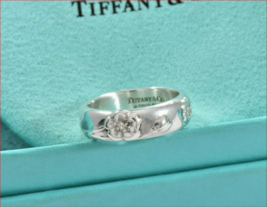 TIFFANY &amp; Co. Nature Rose Flower Ring  Rare - Sterling Silver Sz 5.5 - £196.79 GBP