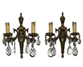 Vintage Pair of Wall Sconces Brass Crystals Electric Fish - £279.76 GBP