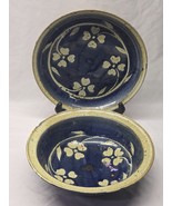Vintage HAND THROWN Glazed Painted Clay Pottery MATCHED Bowl &amp; Dish - SI... - $40.68