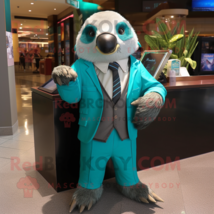 Teal Sloth mascot costume character dressed with Suit Jacket and Gloves - $1,269.00