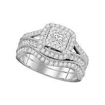 14kt White Gold Womens Princess Diamond Square Halo Split-shank Bridal Wedding E - £1,002.45 GBP