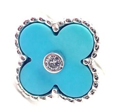Authentic! Van Cleef &amp; Arpels Alhambra 18k Gold Diamond Turquoise Ring Paper - £4,345.88 GBP