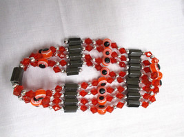 33&quot; Red Evil Eye &amp; Magnetic Hematite Beaded Strand Wrap Bracelet Or Necklace - £5.50 GBP