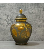 Vintage Germany Made Etched Glass Ginger Jar Lidded Vase with Gilt Flora... - $251.28 CAD