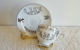 Lefton China 25th Silver Anniversary Tea Cup &amp; Saucer Set Excellent Condition - £10.38 GBP