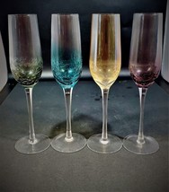 Artland Fizzy Champagne Glasses Set of 4 Multi-Colors Crackle Design 10&quot; Tall - £39.56 GBP