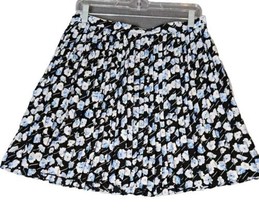 J Crew Women&#39;s Black Blue Floral Print Skirt Pleated Back Zip Size 6 Lin... - $21.95