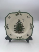 Spode Christmas Tree Green Trim, Square Scalloped Salad, Cookie Plate, 9&quot; New - £31.15 GBP