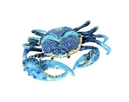 Blue Crab Bejeweled Crystal Enamel Pewter Trinket Box Deep Sea Ocean Gif... - $44.54