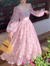 French Vintage Long Sleeve Dress Woman Fairy Elegnat  Midi Dress Evening Party   - £72.78 GBP