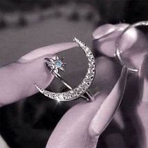 Crescent Moon Engagement Ring 925 Silver Handmade Jewlery Gift for Wife, Mother - £33.35 GBP