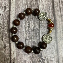 Black natural wood Catholic Bracelet with red gemstone beads, Catholic Gift - £14.30 GBP