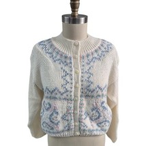 Vtg 90s Y2K Jamie Scott Hand Knit Sweater Cream/Pastels Hand Knitted Sz L - $633.91 MXN