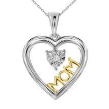 Sterling Silver Womens Round Diamond Moving Twinkle Solitaire Mom Heart Pendant - £24.78 GBP