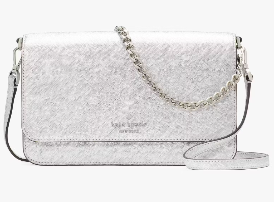 Kate Spade Madison Flap Crossbody Bag Silver Leather Chain Purse KI928 NWT $349