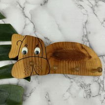 Vintage Hand Made Wood Dog Wall Hook Pegs Decor Carved Puppy Googly Eyes - $479.60 MXN