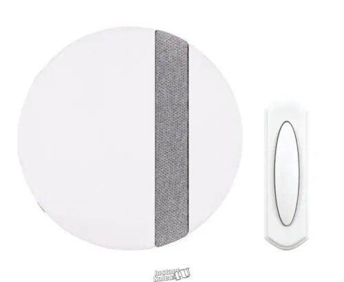 Primary image for Wireless Round Plug-In Door Bell Kit in White with Gray Fabric