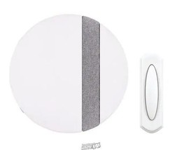Wireless Round Plug-In Door Bell Kit in White with Gray Fabric - $23.74