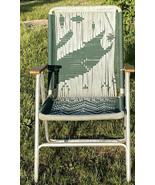VTG Hand Woven Macramé Yarn Aluminum Folding Lawn Chair Fish Retro w/Rus... - $69.43