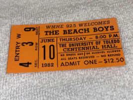 The Beach Boys 1982 Concert Ticket Stub Univ Of Toledo Brian Wilson Mike Love - £20.02 GBP