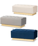 Luxe Storage Bench Ottoman Velvet Fabric Upholstered Silver Stud-Beige G... - $159.99