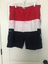 US POLO ASSN. Red White Blue Striped Mens Swim Shorts Built In Brief Siz... - $36.83